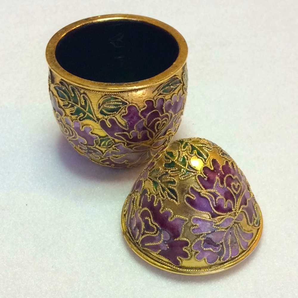 FINAL SALE PRICE Cloisonné Egg Box - Gold w/ Pink Flowers